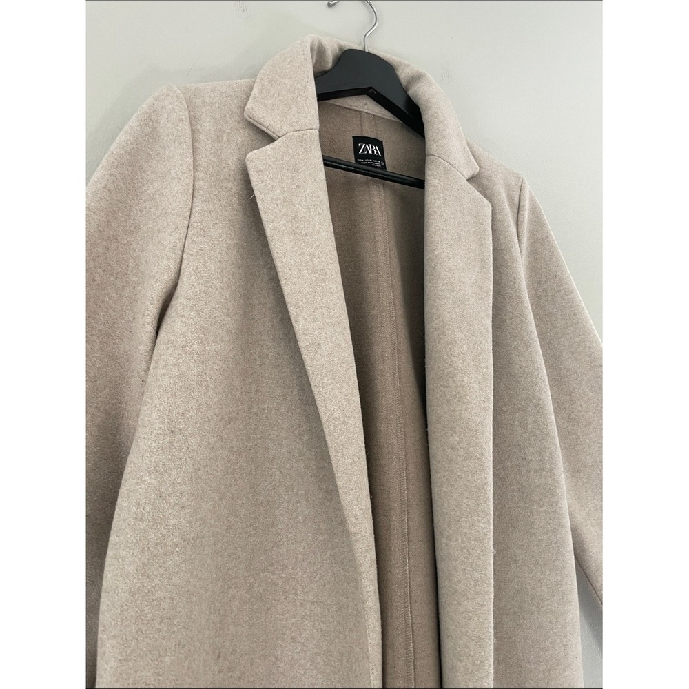 Zara Coat Oatmeal Beige Soft Marl Open Front Medium Longline Minimalist Jacket - Picture 7 of 15